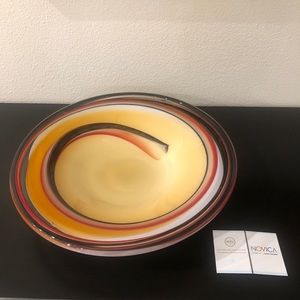 Beautiful Multi-colored Decorative Hand Blown Art Glass Bowl 16”D X 3.75”H